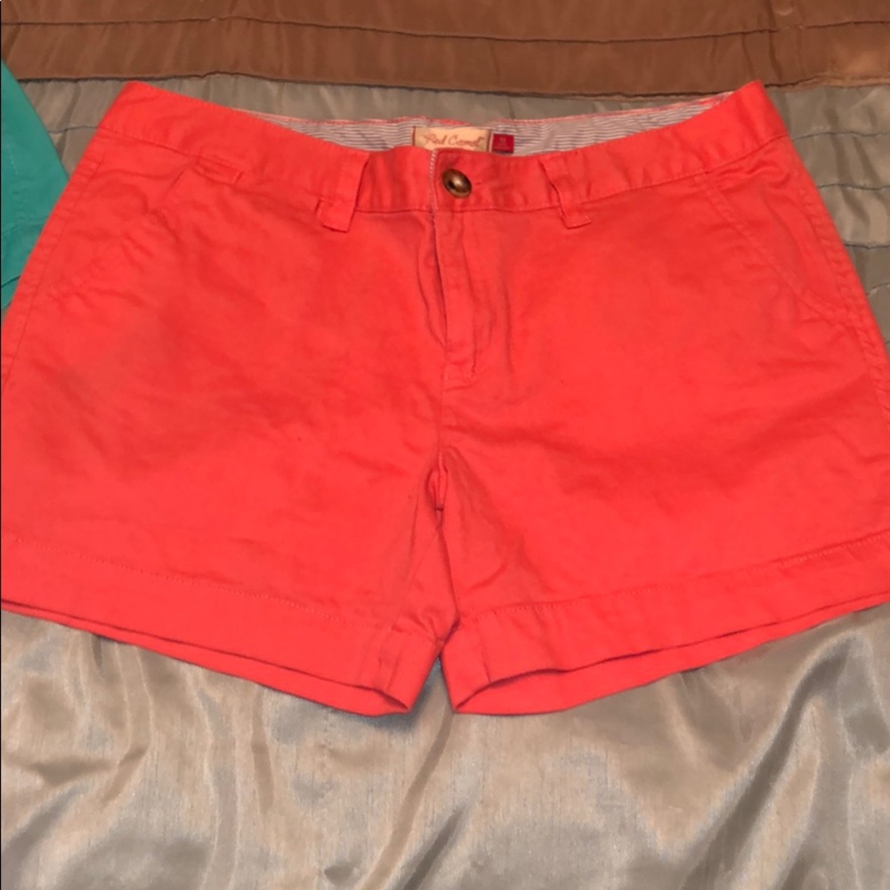 Coral red camel shorts